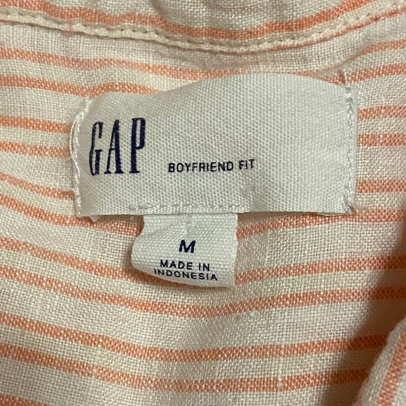 GAP Boyfriend Fit Linen Button-Down Shirt – Peach Stripe – Size M - Picture 4 of 7